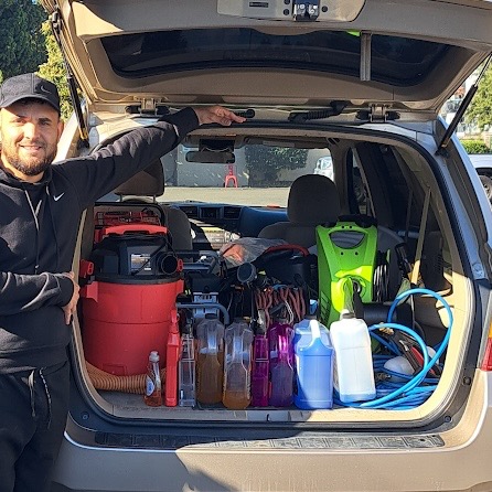 Peanuts owner with mobile detailing setup